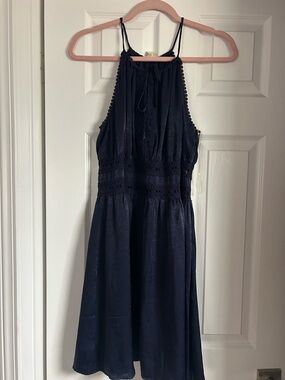 Miami Navy Halter Midi Dress with Lace Trim